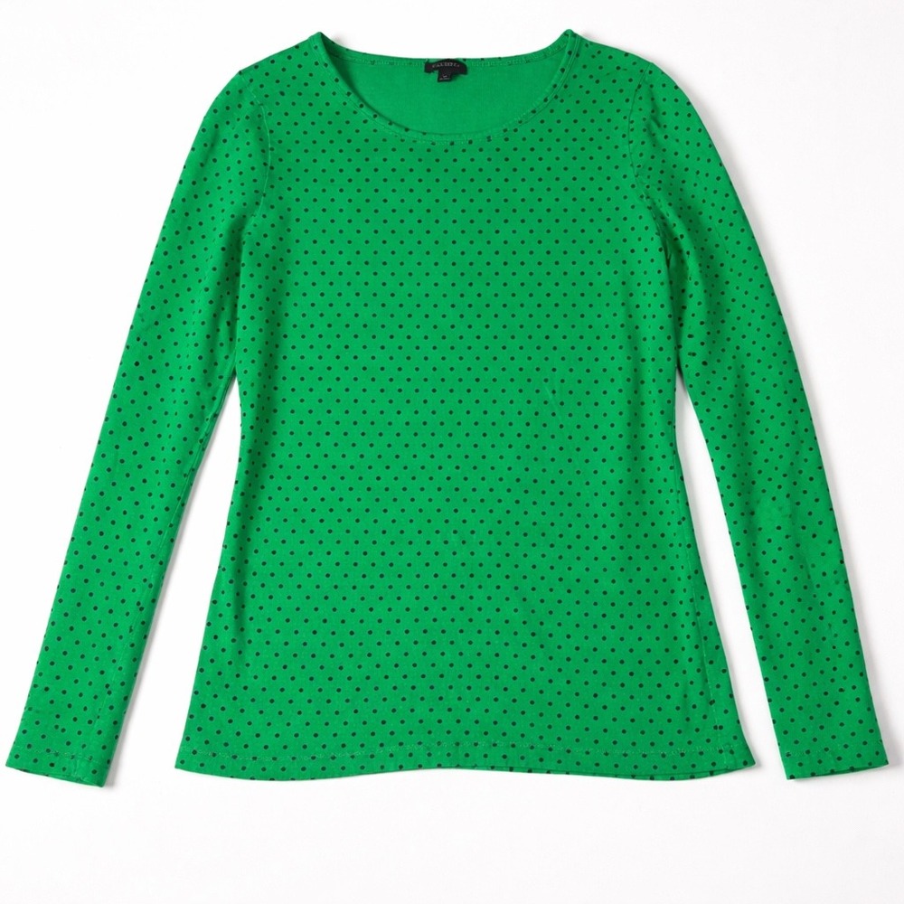 Talbots Womens Green Polka Dot Long Sleeve Crew Neck Tee Shirt Size M